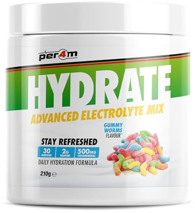 Per4m Hydrate Electrolyte Mix Powder | 500mg Cocomineral to Replenish Essential Electrolytes | Muscle Function, Cardiovascular Health, Neurological Support | 210g (Gummy Worms)