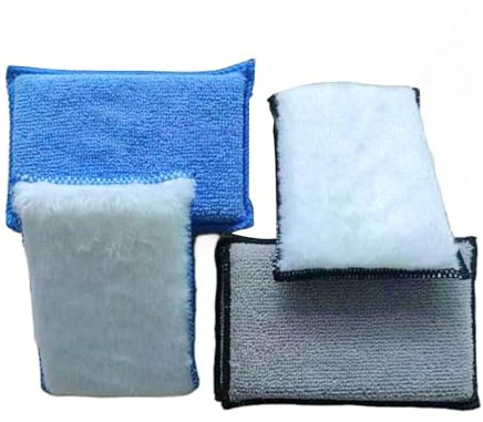 Wjelet 4 Pieces Scrub Ninja Pads,Car Interior Scrubbing Sponge,Sponge Double-sided Wool Velvet Terry Cloth Scrubbing Sponge for Leather, Plastic, Vinyl and Upholstery Cleaning