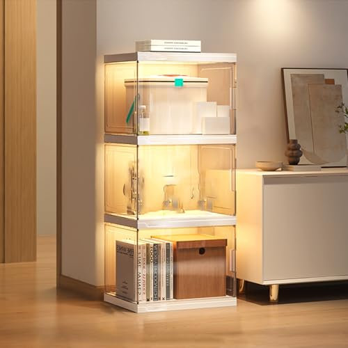 Elegante Glas-Vitrine für Sammlerstücke, Eck-Curio mit Acrylglastür und Ablageflächen (40 x 32 x 94 cm)