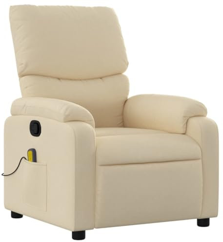 KOIECETA Massagesessel Sessel Verstellbare Rückenlehne Fernsehsessel Relaxsessel mit Vibrationsfunktion Liegesessel Polstersessel Ruhesessel Creme Stoff