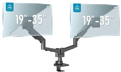 EDBAK Monitor Halterung 2 Monitore für 19-35 Zoll Bildschirme, VESA 75/100 mm, Verstellbare Monitorhalterung hält bis zu 20 kg, mit Gasfeder, Drehbar, Ergonomischer Bildschirmhalterung