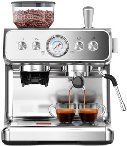 Electactic - Máquina de café espresso semiautomática con molino de acero inoxidable, 20 bares, con espumador de leche, varita de vapor, depósito de agua extraíble para latte, macchiato, capuchino