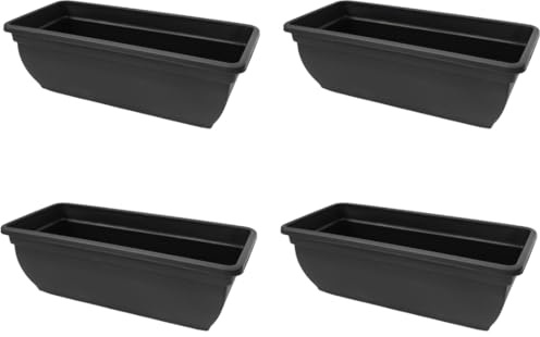 Rammento Lot de 4 pots de fleurs rectangulaires en plastique recyclé de 46 cm de long, noir, 15 L, résistants aux intempéries, pots de fleurs de terrasse, pots de fleurs rectangulaires pour extérieur,