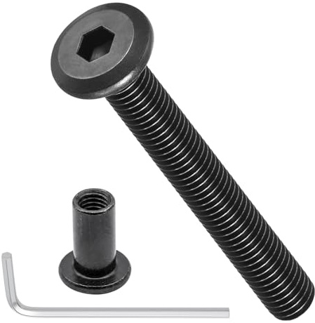 METALLIXITY Furniture Crib Screw Replacement Set M8-1.25x60 20Pcs | with Wrench Galvanization Connector Bolts M8 Screw Barrel Nuts Binding Screws, for Chair Cabinet Bed, Black