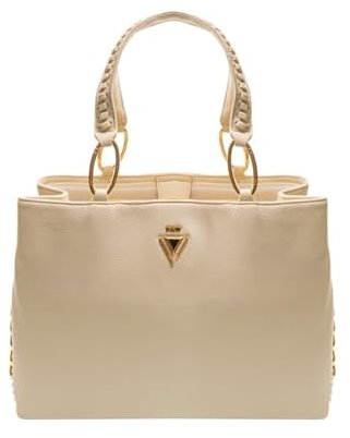 Elegante und anspruchsvolle Handtasche Diletta - perfekt für jeden Anlass - Goldenes Gaudì Logo mit Dreieck vorne und seitlichen Einsätzen - Maße: 37 x 27 x 12 cm, cremefarben