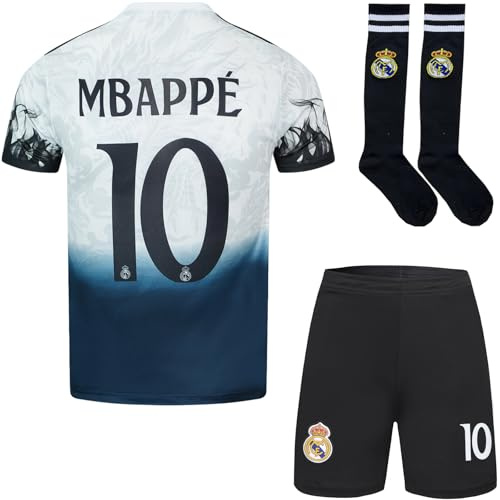 BlackAzat Madrid Mbappe #10 Drachen Limitierte Sonderedition Football Fußball Kinder Trikot Shorts Socken Set Jugendgrößen (Weiß,30)