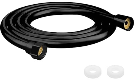 1.5M Black Shower Hose PVC Universal Pipe with Connection & Washer Leak-Proof Anti-Tangle Flexible Shower 150cm 1/2 Connector for Bath Taps Replacement