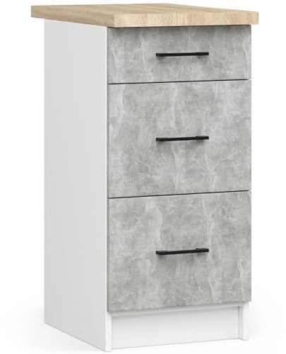 AKORD Cocina modular con encimera 85x40 cm 3S | Armario de cocina | Aparadores OLIWIA | Espacioso | Robusto | Apto para cualquier diseño | Para una cocina pequeña | Blanco & Hormigón
