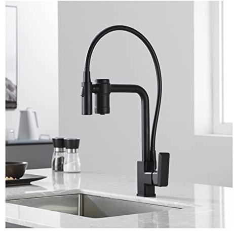 Rubinetto da cucina con filtro per l'acqua incorporato miscelatore monocomando filtrante 2 in 1 rubinetti per lavello da cucina con doccetta estraibile,Nero