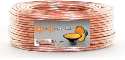 25m 2 x 4,0 mm² Lautsprecherkabel für Lautsprecher & Heimkinosysteme CCA-Kupfer Speaker Hifi Boxen Cable Audio, mit Polaritätskennzeichnung - 2x4mm
