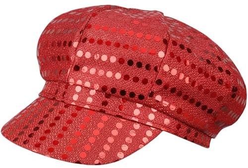 HiyyFloy Glitzernder Paillettenhut, Hut Der 70er Jahre, Glitzer-kostümhut, Retro-mütze, Schiebermütze, Baskenmütze, Partymütze, Tanzmütze, Kostümaccessoire