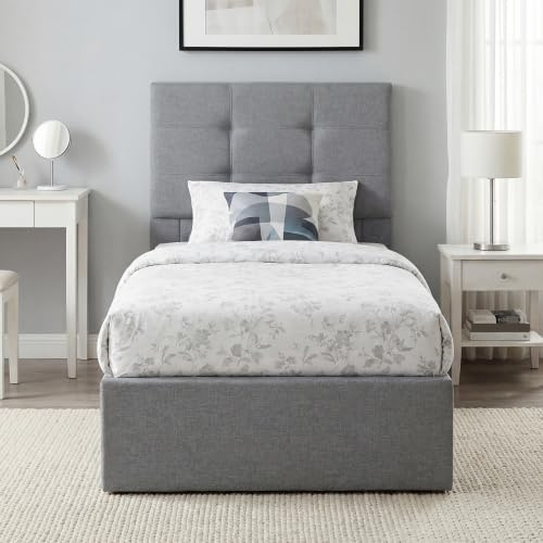 HOMCOM 3ft Single Ottoman Bed with Gas Lift, Linen Tufted Headboard, Grey