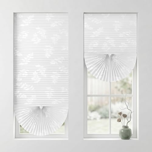 Sekey Plissee ohne Bohren zum Kleben Zuschneidbar Rollo Scalloped Roller Klebefix Plissee 80x130cm 2pcs Weiß mit Muster