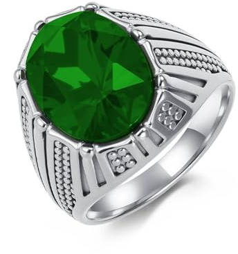 Mesnt Ringe Herren Vintage, Männer Edelstahl 20MM Breiter Siegelring mit Ovalem Glasstein