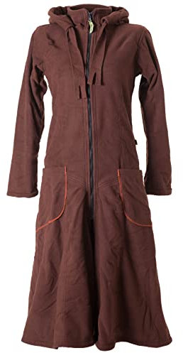Vishes - Alternative Bekleidung - Langer, warmer Fleece Mantel mit Zipfelkapuze braun 38