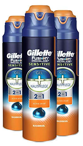 Gillette Fusion ProGlide Rasiergel Männer, 3er Pack (3 x 170 ml), Sensitive Gel Active Sport
