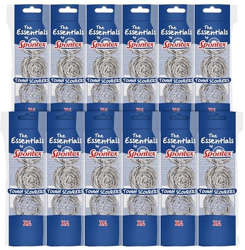 Spontex Essentials - Tough Topfreiniger – 12 Packungen mit je 4 Stück (insgesamt 48 Stück)
