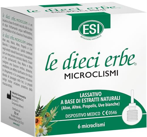 ESI - Le Dieci Erbe Microclismi con Aloe Vera, Malva e Propoli, per la Regolarità del Transito Intestinale, Protegge e Dona Sollievo da Irritazione e Stipsi, 6x10 g