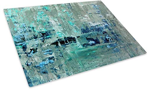 Teal Grey Blue Cool Glass Chopping Board Kitchen Worktop Saver Protector