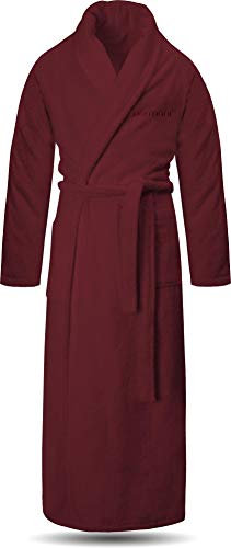 normani Extra langer Bademantel aus 100% Baumwolle - Frottee Saunamantel für Damen und Herren - Schadstofffreies Material - Ausgezeichnet mit Öko Tex 100 Farbe Burgund Größe XXL