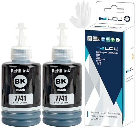 LCL T774 774 Black Ink Bottle Replacement for Epson 774 Ink Refill Bottle Multipack Compatible with Epson ET-2500 ET-2550 ET-2600 ET-2650 ET-3600 ET-4500 ET-4550 ET-14000 ET-16500 L100 L110 (2 Pack)