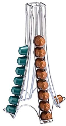 Quailitas Eiffel Tower Coffee Pod Holder - 35 x 22 cm, 36 Nespresso Coffee Capsule Holder, Compact Design, Chrome Finish | Coffee Machine Accessories