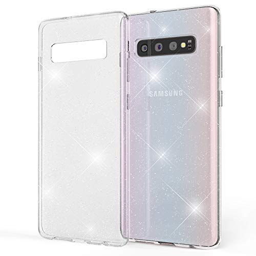 NALIA Custodia Glitter compatibile con Samsung Galaxy S10, Ultra-Slim Cellulare Silicone Gomma Cover Protettiva, Morbido Sottile Telefono Protezione Gel Case per Smartphone, Colore:Trasparente