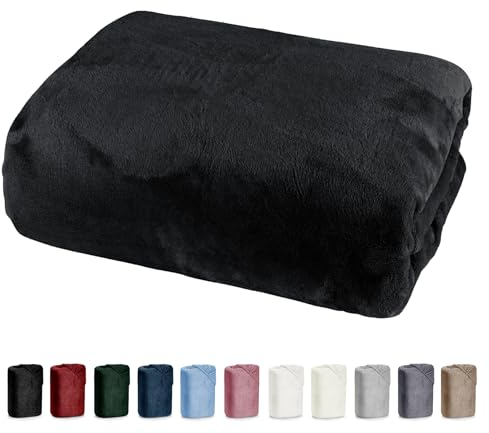 Bettlaken 100x200 Cashmere Touch Spannbettlaken Super Soft Winter Spannbetttuch Nicky Plüsch Teddy Typ585 Öko-Tex pflegeleicht schwarz für 90x200 bis 110x200
