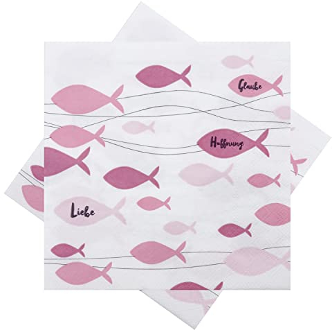 Unbekannt Servietten Fisch Rosa Mauve Glaube Liebe Hoffnung Tischdeko Kommunion Konfirmation 20 Stück