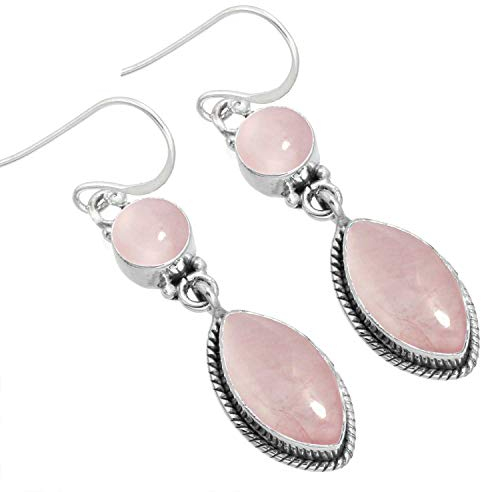 Orecchini pendenti in argento con quarzo rosa Jeweloporium, orecchini in argento sterling 925 per donna, gioielli boho in pietra marquise
