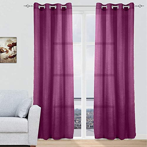 MERCURY TEXTIL - Tende moderne traslucide 2 pezzi con anelli argentati per finestra, 150 x 260 cm (viola)