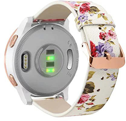 Abanen Watch Bands for Garmin Vivoactive 4S,Venu 2S,Vivomove 3S, Floral Printing Leather Updated 18mm Quick Release Women Wristband Strap with Rose-Gold Clasp for Fossil Women's Gen 6,Gen 5(White)
