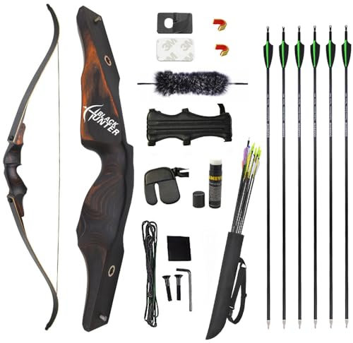 AMEYXGS 60 Zoll Bogenschießen Takedown Recurve Bogen Set Erwachsene 20-60lbs Rechter Jagdbogen aus schwarzem Holz Riser Bogen für die Jagd auf Zielübungen (Recurve Bogen Set, 50lbs)