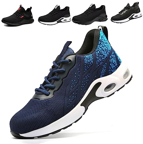 Fadezar Sicherheitsschuhe Herren Leichte Arbeitsschuhe Herren Damen Sportliche Atmungsaktive Stahlkappenschuhe rutschfeste Arbeitsturnschuhe 02 Blau EU 41