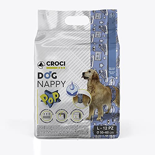 Croci Dog Nappy Pop - Saugtuch für Rüden, Größe L - Ø 50-60 cm, hygienische Windelhöschen für Hundeurin, Verstellbarer Klebeverschluss, 12 STK