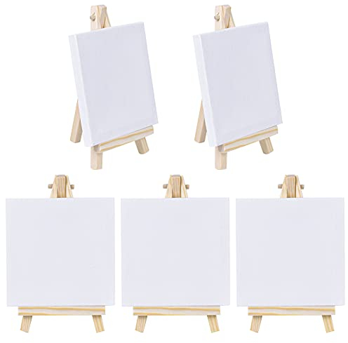Chstarina Mini Staffelei-Set mit Leinwand, 5 Stück, Weiß, Metall & Holz, Zeitgenössisch, Desktop, Miniatur-Staffelei