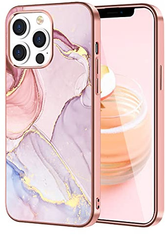 Fingic iPhone 13 Pro Case,iPhone 13 Pro Phone Case Rose Gold Marble Slim Fit for Girls Women Hard PC TPU Rugged Bumper Shockproof Anti-scratch Hybrid Protective Cover Case for iP hone 13 Pro,6.1,2021