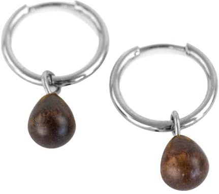 KERBHOLZ Holzschmuck – Geometrics Collection Drop Earring, Damen Ohrring geometrisch, kleine Creolen mit Element aus Naturholz (15mm x 8mm) (silber)