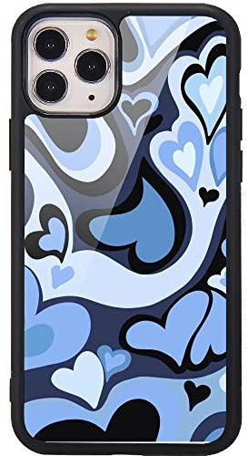 MAYCARI Aesthetic Cute Blue Heart Printed Cases for iPhone 12 Pro，Cute Slim Soft TPU Hard Back Shatter-Resistant Shockproof Anti-Fall Protective Girly Painting Art Cover Case for Girls Women Children
