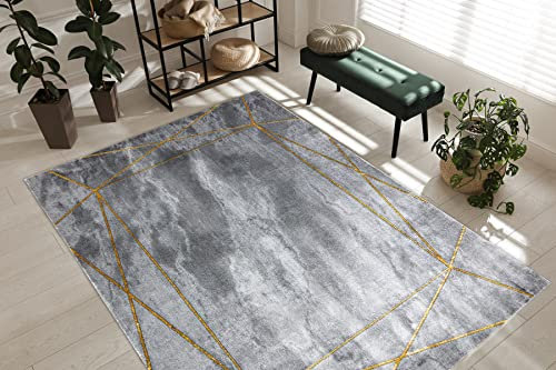 rugsx Exklusiv Emerald Teppich Glamour – Stilvoll, Geometrisch, Marmor Grau/Gold 120x170 cm Modern Teppich für Wohnzimmer