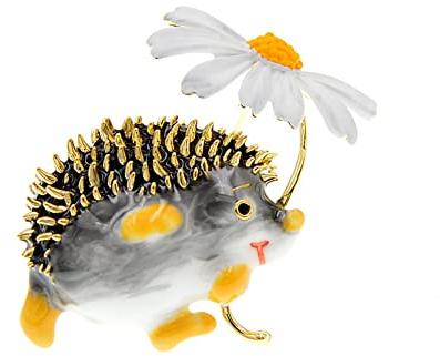 Cute Hedgehog Brooch Lovely Hold Flower Hedgehog Brooch For Women Animal Jewelry Accessories Clothing Decoration Lapel Pins Denim Jeans Shirt Bag Cartoon Jewelry Gifts For Women Birthday