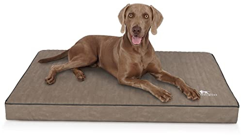 Knuffelwuff orthopädische Hundematte Palomino aus Laser-gestepptem Kunstleder XL 100 x 70cm Stone - rutschfeste Unterboden - leicht zu reinigen - für große, mittelgroße und kleine Hunde