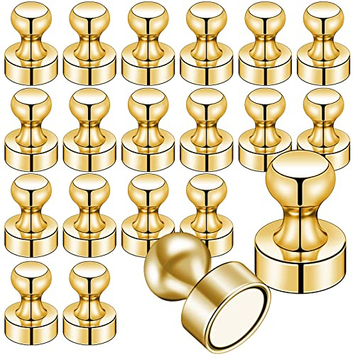 LOVIMAG 20 PCS Refrigerator Magnets, Gold Metal Push Pin Magnets, Ideal for Whiteboard, Office, Classroom, Map Magnets