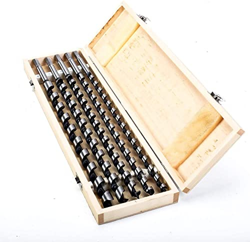 ybaymy Set di punte per legno, 460 mm, extra lunghe, 5 pezzi, in scatola di legno, punte elicoidali, 12 mm, 14 mm, 16 mm, 18 mm, 20 mm