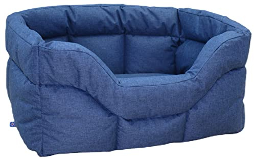 P & L Superior Pet Beds Country Dog Heavy Duty Rectangular Waterproof Navy Blue Softee Dog Bed Medium Internal L57cm X W47cm X H24cm / Base Cushion 8cm thickness