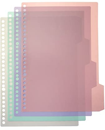 Wealrit 1 Set B5 Kunststoff-Trennblätter, Index-Trennblätter mit 26 Lochstanzern, 4 farbige Trennblätter, Ordner-Trennwände, Papier-Organizer (beige, rosa, hellviolett, hellgrün)