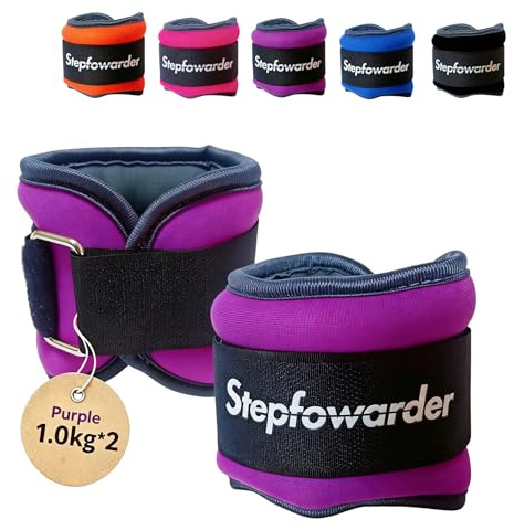 Stepfowarder 2er Set Gewichtsmanschetten 0.3-2.0kg, Gewichtsmanschette Fuß Gewichte für Beine und Arme, 5 Farbvarianten, Laufgewichte für Hand- und Fußgelenke (2 * 1.0KG - Lila)