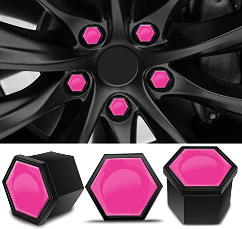 SkinoEu Wheel Nut Covers Locking Bolt Caps Universal Pink Gloss 17mm NB 40