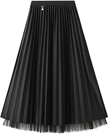 Jemsia Damen Reversible Tüllrock Midi A-Linie Elastisch Hohe Taille Elegant Faltenrock Ballett Abschlussball Party Rock mit Ornament für Damen Mädchen, Schwarz , Einheitsgröße