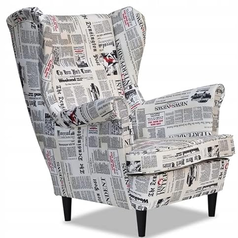 Family Meble Sessel, Modell Print, Skandinavisch, Relaxsessel aus Webstoff, Loungesessel, Ohrensessel, Fernsehsessel, Bequemer Sessel, Für Wohnzimmer, Esszimmer, Schlafzimmer, Büro, GAZETA